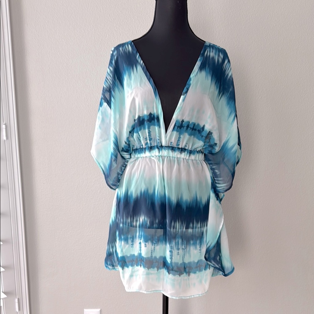 Vibrant Blue and White Tie-Dye swim cover-up